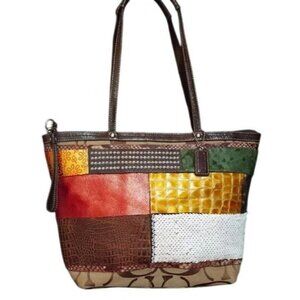 Coach 2010 Patchwork Tote canvas, snakeskin leather, sequins & metallic accents